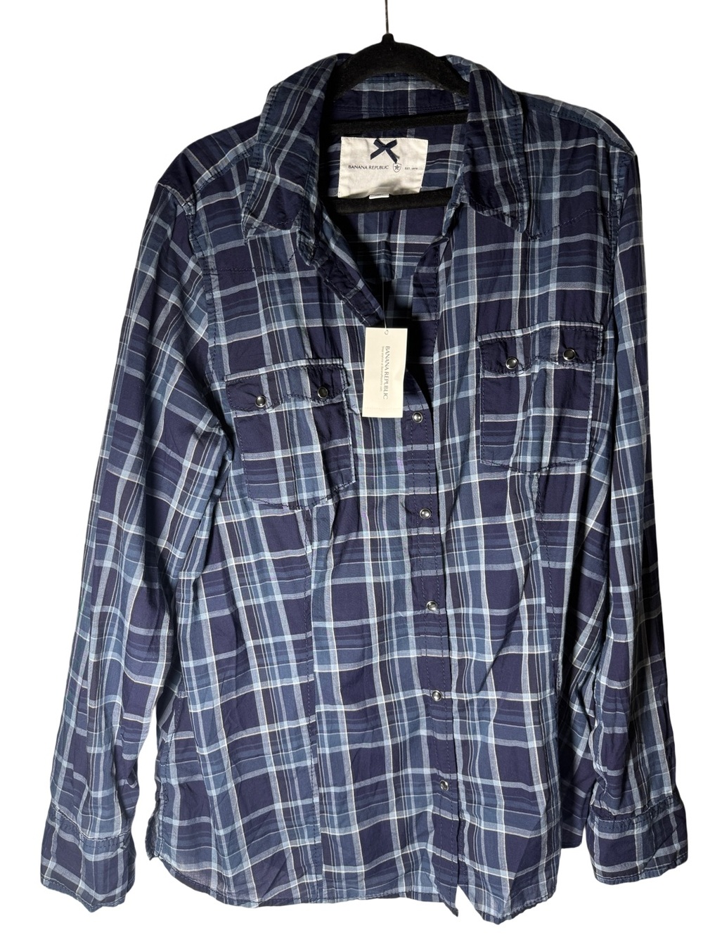 Banana Republic Navy and Light Blue Plaid Button-Down Shirt